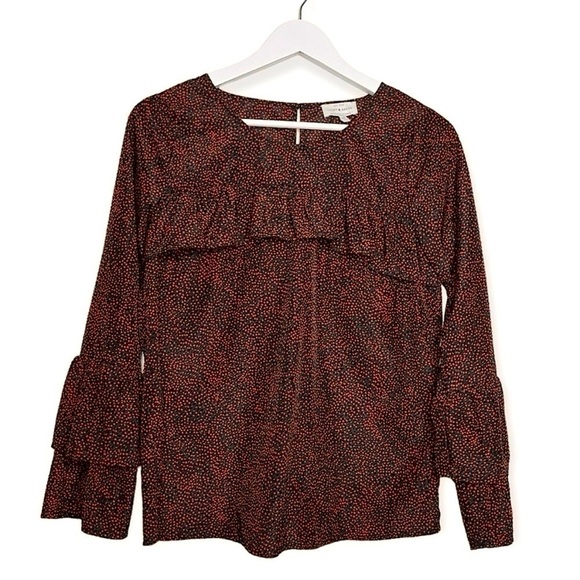 Lucky Brand Tops - Lucky Brand Women’s Polka‎ Dot Bell Sleeve Ruffled Top Red Black Size XS